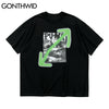 GONTHWID Tshirts Funny Graffiti Mona Lisa Smile Face Tees Shirts Streetwear Hip Hop Harajuku Casual Cotton Loose Tops