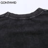GONTHWID Tshirts Hip Hop Distressed Middle Finger Ghost Streetwear Tees Shirts Harajuku Hipster Casual Cotton Short Sleeve Tops