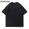 GONTHWID Tshirts Hip Hop Distressed Middle Finger Ghost Streetwear Tees Shirts Harajuku Hipster Casual Cotton Short Sleeve Tops