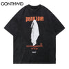 GONTHWID Tshirts Hip Hop Distressed Middle Finger Ghost Streetwear Tees Shirts Harajuku Hipster Casual Cotton Short Sleeve Tops