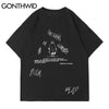 GONTHWID Tshirts Streetwear Casual Gothic Punk Rock Cartoon Devil Print Short Sleeve T-Shirts Cotton Hip Hop Harajuku Tees Tops