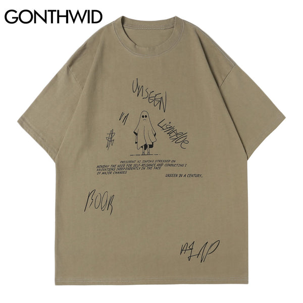 GONTHWID Tshirts Streetwear Casual Gothic Punk Rock Cartoon Devil Print Short Sleeve T-Shirts Cotton Hip Hop Harajuku Tees Tops