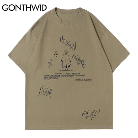 GONTHWID Tshirts Streetwear Casual Gothic Punk Rock Cartoon Devil Print Short Sleeve T-Shirts Cotton Hip Hop Harajuku Tees Tops