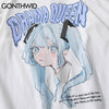 GONTHWID Tshirts Streetwear Japanese Anime Cartoon Girl Print T-Shirt Harajuku Hip Hop Hipster Casual Summer Loose Tees Tops