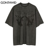 GONTHWID Tshirts Streetwear Vintage Painting Print Punk Rock Gothic Tees Shirts Hip Hop Summer Casual Loose Cotton Tops