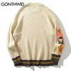 GONTHWID Van Gogh Sleeve Patchwork Pullover Knit Sweater 2023 Mens Hip Hop Embroidery Crewneck Knitwear Sweaters Streetwear Tops