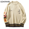 GONTHWID Van Gogh Sleeve Patchwork Pullover Knit Sweater 2023 Mens Hip Hop Embroidery Crewneck Knitwear Sweaters Streetwear Tops