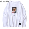 GONTHWID Virgin Mary Print Long Sleeve Cotton Tees Shirts Streetwear Mens Harajuku Hip Hop Casual Tshirts Tops Male