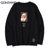 GONTHWID Virgin Mary Print Long Sleeve Cotton Tees Shirts Streetwear Mens Harajuku Hip Hop Casual Tshirts Tops Male