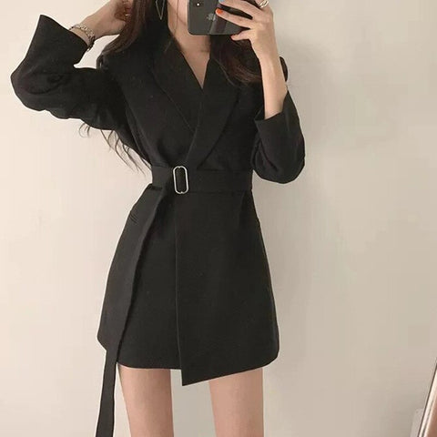 2022 New Solid Color Women Work Blazer Jacket Casual Sashes Loose Suit Jackets Female Oversized Blazer Women Outwear
