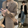 GOOHOJIO Office Ladies Notched Collar Plaid Women Blazer Double Breasted Autumn Jacket 2022 Casual Pockets Female Suits Coat