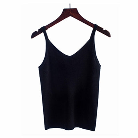 2022 Autumn Sexy Crop Top Knitted Tank top Women Blouse Soft V Neck Tops Female Sleeveless Vest Casual streetwear Camis