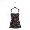 Fashion Chinese Style Spaghetti Strap Floral Print Bodycon Dress Sexy Sleeveless Backless Party Mini Dresses C4985