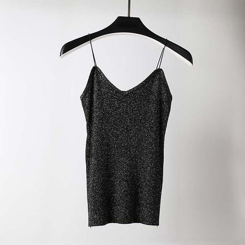 Sexy Knitted Tank Top Women Summer Crop top 2022 Solid Silver V Neck t-shirt Female Sleeveless Vest Casual Camis Blouse