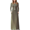 GULE GULE Women's Long Sleeve Round Neck Loose Plain Empire Waist Pleated Maxi Casual Long Dresses with Pockets