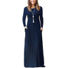 GULE GULE Women's Long Sleeve Round Neck Loose Plain Empire Waist Pleated Maxi Casual Long Dresses with Pockets