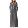 GULE GULE Women's Long Sleeve Round Neck Loose Plain Empire Waist Pleated Maxi Casual Long Dresses with Pockets
