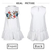 Women Summer Sleeveless Floral Print White Dress Sexy O Neck Streetwear Back Button Pleated Beach Dresses Vestidos 2022