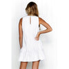 Women Summer Sleeveless Floral Print White Dress Sexy O Neck Streetwear Back Button Pleated Beach Dresses Vestidos 2022