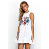 Women Summer Sleeveless Floral Print White Dress Sexy O Neck Streetwear Back Button Pleated Beach Dresses Vestidos 2022