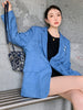 GVUW Blue Jacquard Design Love Blazer Women Single Breasted Long Sleeve Suit Jackets 2023 Antumn Clothes 20A3236
