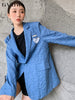GVUW Blue Jacquard Design Love Blazer Women Single Breasted Long Sleeve Suit Jackets 2023 Antumn Clothes 20A3236