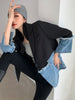 GVUW Patchwork Denim Design Blazer Women Single Button Long Sleeve Suit Jackets 2023 Summer Tide Clothes 20A3267