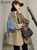 GVUW Spliced Denim Design Sense Blazer Women Notched Neck Long Sleeve Suit Jackets 2023 Antumn Tide Clothes  20A3583
