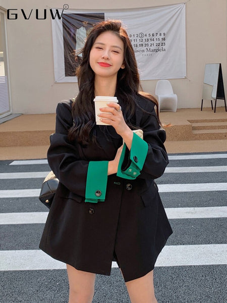 GVUW Women's Suit Jacket 2023 Autumn Design Solid Color Long Sleeve Loose Blazer  Center Female Clothing 20A5946