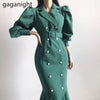 Gaganight Women Maxi Solid Maxi Dress Eleagnt Office Lady Chic Korean Bodycon Dresses Slim Double Breasted Vestidos 2023