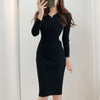 Gagaok Knitted Dresses Women 2022 Spring Autumn V-Neck Sheath Office Lady Solid Midi Dress Korean Chic Simple Vestidos