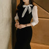 Gagaok Office Lady Dresses Women 2022 Spring Autumn Patchwork Bow Elegant Sheath Mini Dress Korean Chic Bodycon Vestidos