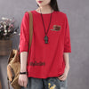 Gajah Wanita Blus Chic Jepang Setengah Lengan Katun Bordir Huruf Pakaian Musim Panas Longgar Bawah Tops Plus Ukuran M-5XL