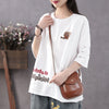Gajah Wanita Blus Chic Jepang Setengah Lengan Katun Bordir Huruf Pakaian Musim Panas Longgar Bawah Tops Plus Ukuran M-5XL