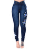 Embroidery Jeans Woman Plus Size 3XL High Waist Jeans Gradient Denim Ladies Jeans Femme Push Up Mom Flower Pants Elastic