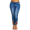 Plus Size 5XL Floral Embroidery Jeans Femme Women Clothing Embroidered Pencil Denim Pants Plus Size 2022 Ladie Zipper Fly