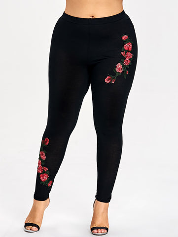 Plus Size 5XL Sexy Embroidery Floral Black Leggings Pants Women Clothes Work Out Embroidery Skinny Leggings Fitness Pants