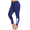 Women Plus Size Appliqued Skinny Leggings Floral Printing Stretch Mid Waist Large Size Trousers Pants For Plump Women