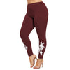 Women Plus Size Appliqued Skinny Leggings Floral Printing Stretch Mid Waist Large Size Trousers Pants For Plump Women