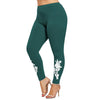 Women Plus Size Appliqued Skinny Leggings Floral Printing Stretch Mid Waist Large Size Trousers Pants For Plump Women