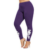 Women Plus Size Appliqued Skinny Leggings Floral Printing Stretch Mid Waist Large Size Trousers Pants For Plump Women
