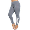 Women Plus Size Appliqued Skinny Leggings Floral Printing Stretch Mid Waist Large Size Trousers Pants For Plump Women