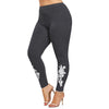 Women Plus Size Appliqued Skinny Leggings Floral Printing Stretch Mid Waist Large Size Trousers Pants For Plump Women