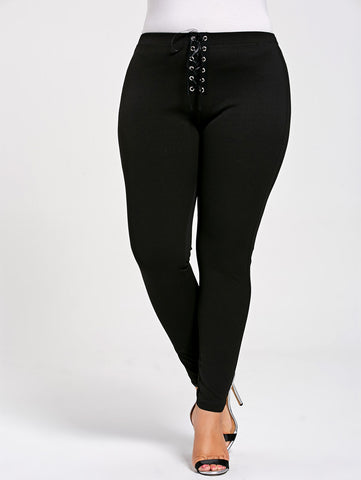 Women Sexy Plus Size Lace Up Skinny Leggings Women High Elastic Waist Fitness Leggings Casual Pencil Pants Workout XL-5XL