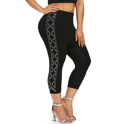 Women Summer Plus Size 5XL Capri Rhinestone Leggings Women Big Size High Waist Leggins Capri Sexy Skinny Pencil Pants