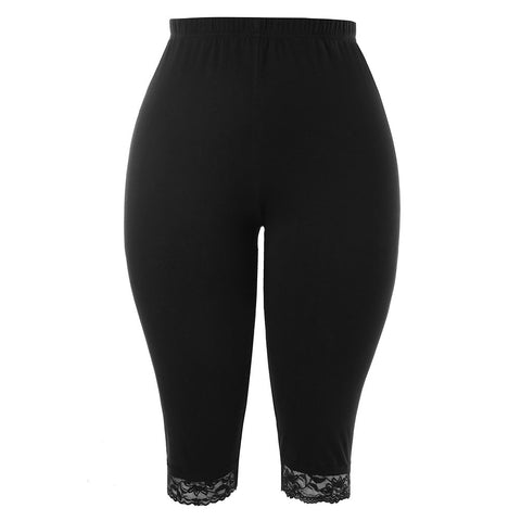 Women Summer Plus Size 5XL High Elastic Waist Lace Panel Leggings Casual Knee Length Fitted Leggings Women Pencil Pants