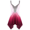 Women Summer V-Neck Sleeveless Tank Tops Plus Size Sequins Ombre 2022 New Fashions Ruched Asymmetric Big Size Tops 5XL
