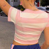 Gaono Y2K Floral Print Striped Crop Top Women Kawaii Slim Fit Baby Tees Pullovers Harajuku Grunge T-shirt Sweet Girl Clothes