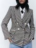 Garaouy 2023 Autumn Basic Houndstooth Blazer Double Breasted Slim Suit Jacket Office Lady Business Coat Outwear Veste Female Y2K