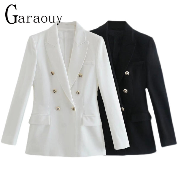 Garaouy 2023 Female Retro Double-breasted Slim Suit Jacket Women's Autumn Commuter Work Casual Blazer Coat Outwear Mujer